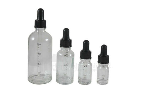 Clear glass rounds bottles w/ glass droppers