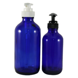 Blue Glass bottle W/Lotion Pumps