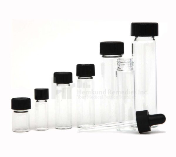 Clear Glass Vials with black cap
