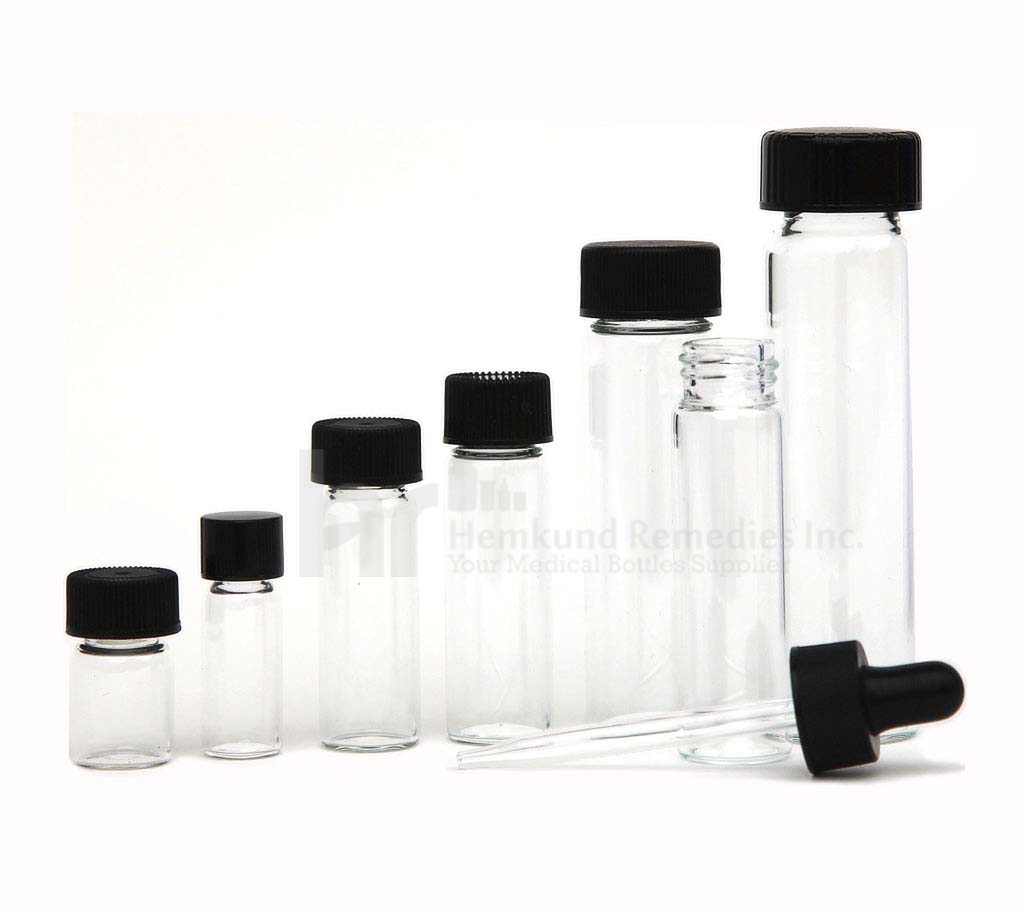 Clear Glass Vials with black cap (made in USA) - Hemkund