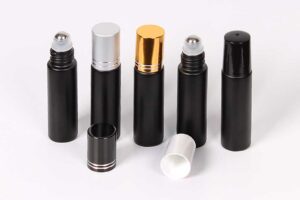 10ml black frosted roller bottle with steel roll